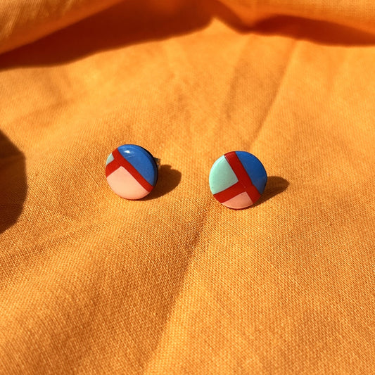 Geometric Blue Red Stud Earrings 