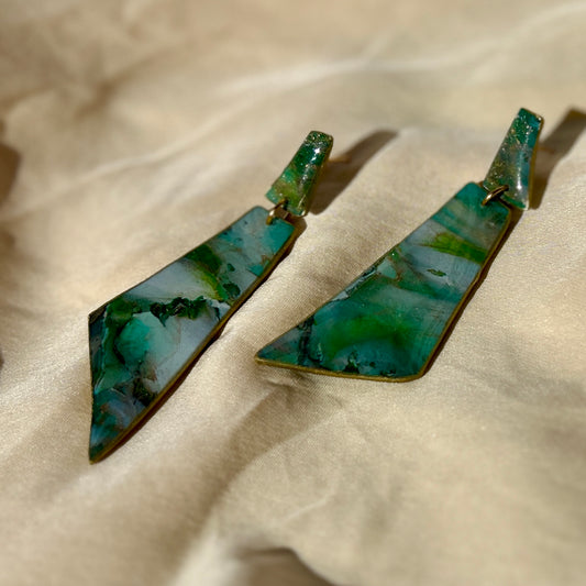 Green Stone Polymer Cay Earrings 