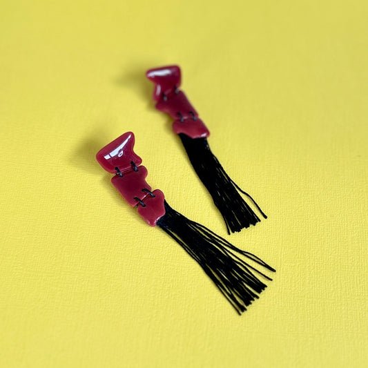 Red Wine Fringe Dangle Earrings