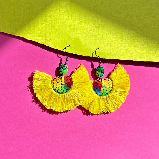 Yellow Peacock Statement Dangle Earrings