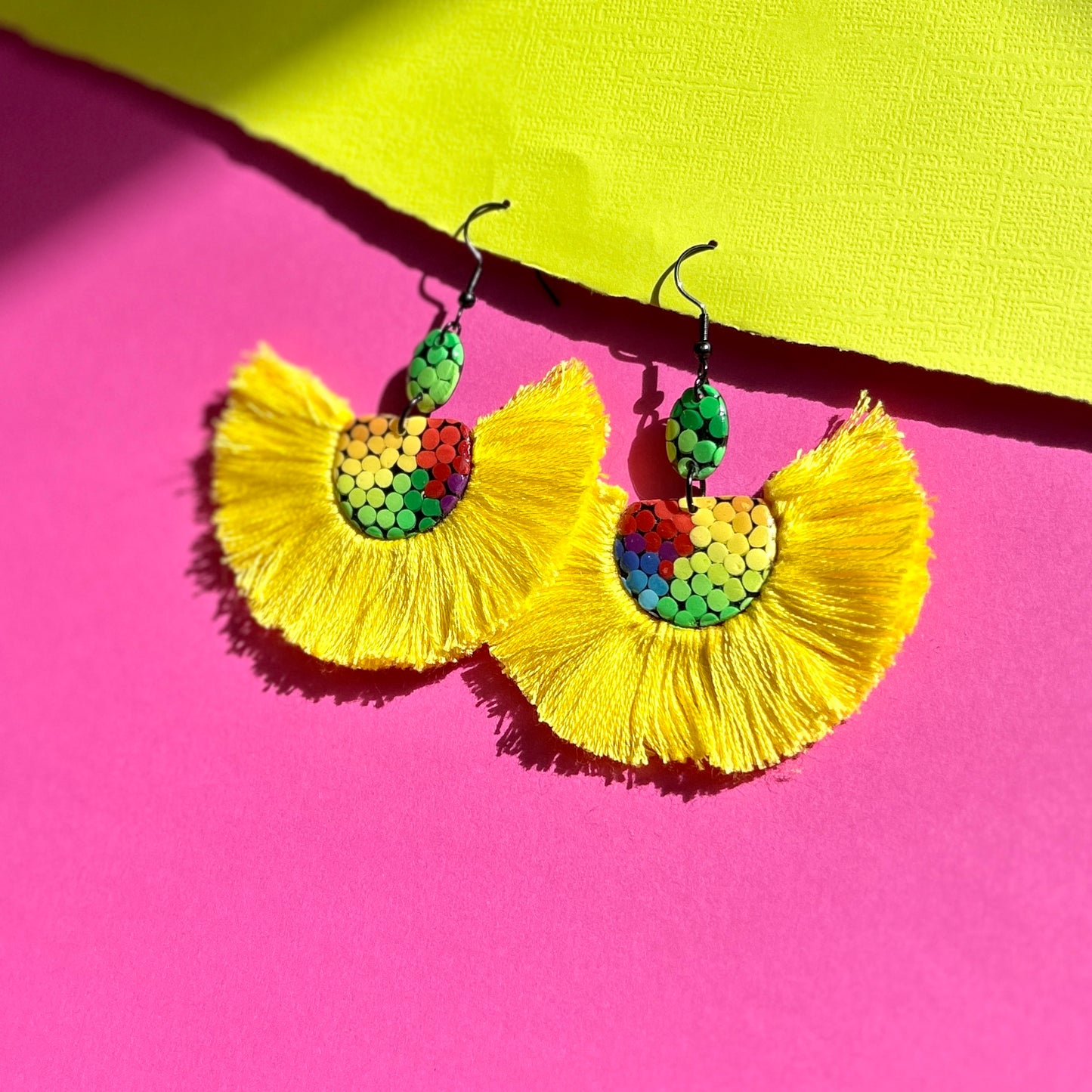 Yellow Peacock Statement Dangle Earrings