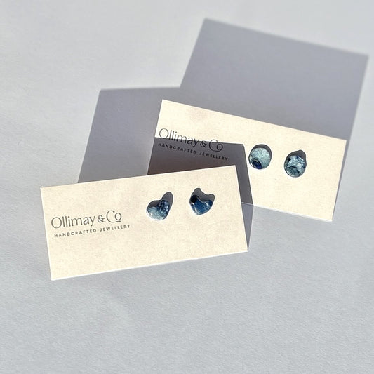 Ocean Blue Silver Faux Ceramic  Stud Earrings