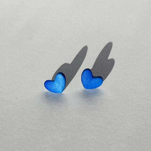 Blue Heart Stud Earrings Polymer Clay 