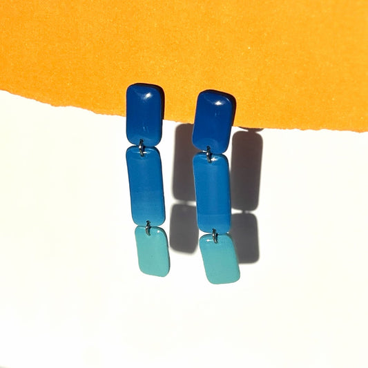 Blue Block Dangle Drop Earrings 