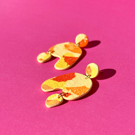 Orange and yellow earrings handmade by Ollimay and Co in Brisbane