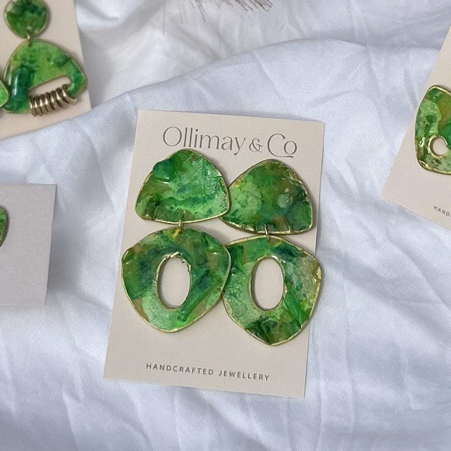 Statement green handmade earrings Brisbane - Ollimay and Co