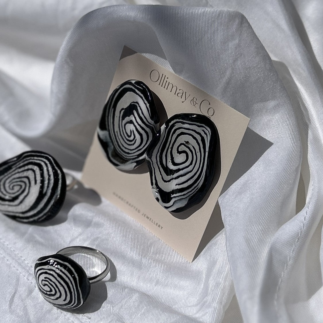Black and White Swirls Stud Earrings