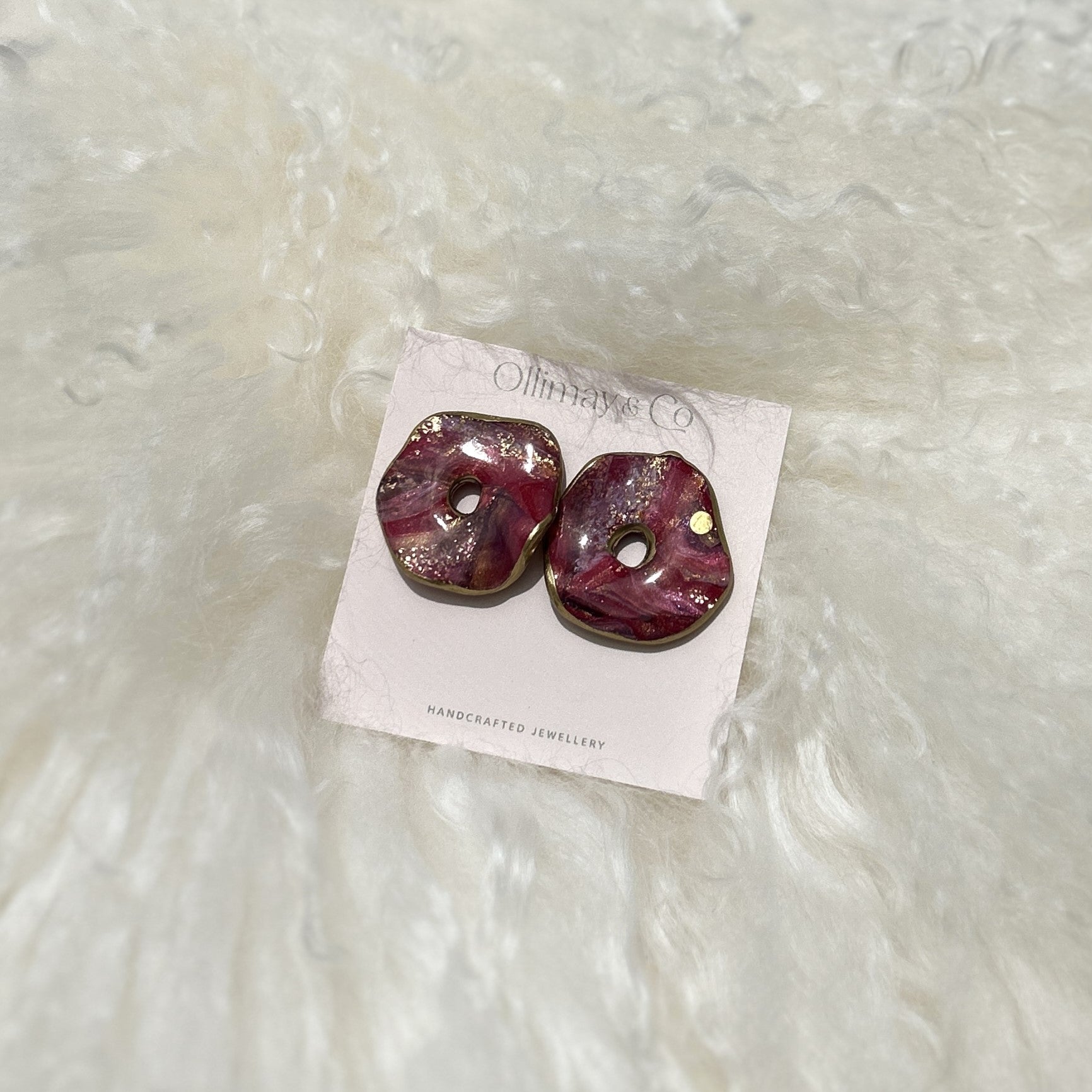 Organic Shape Round Ruby Agate Stud Earrings - Ollimay and Co. 