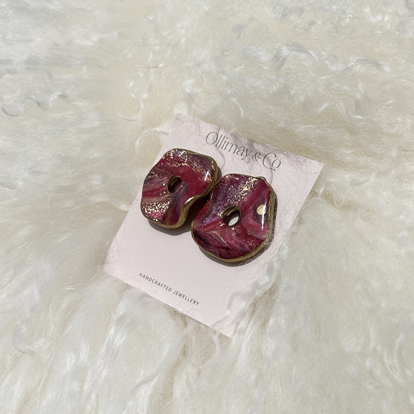 Ruby Agate Organic Round Stud Earrings