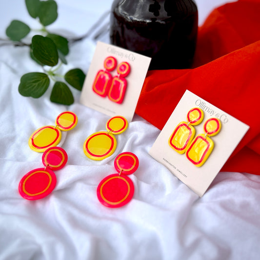 Bright Fun yellow and pink Funky Earrings - Taylor Swift 