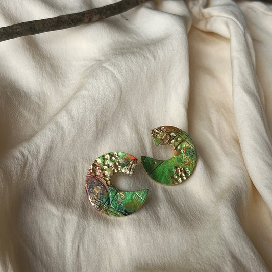 Willow Green and Gold Stud Earrings