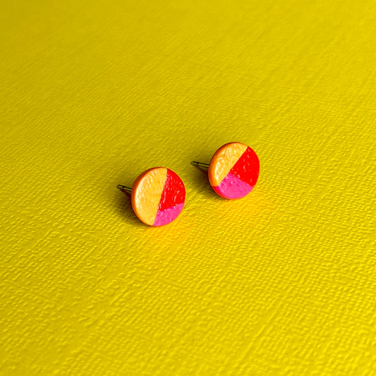 Small Cute Earring Studs in Orange Red and Pink 