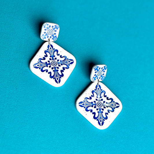 Blue and White Drop Earrings
