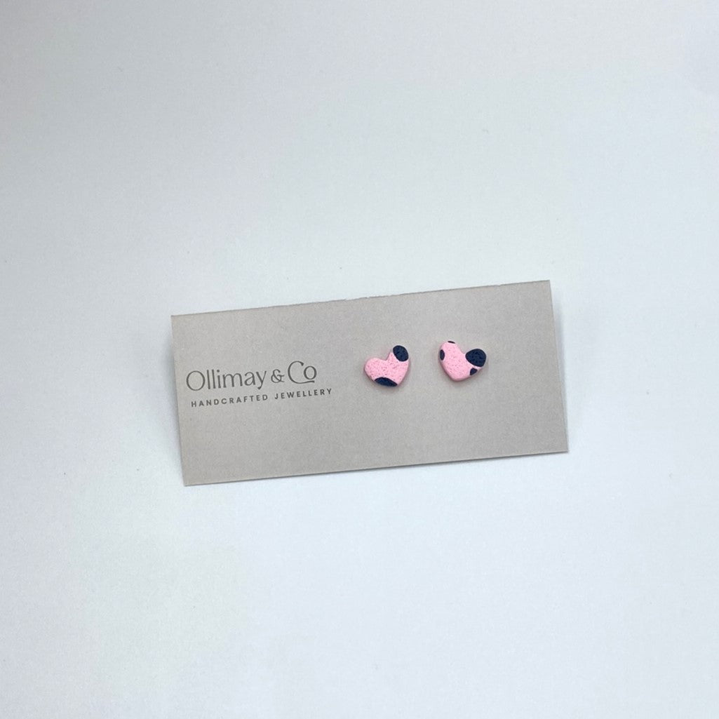 Navy & Pink Heart Studs - Ollimay + Co.